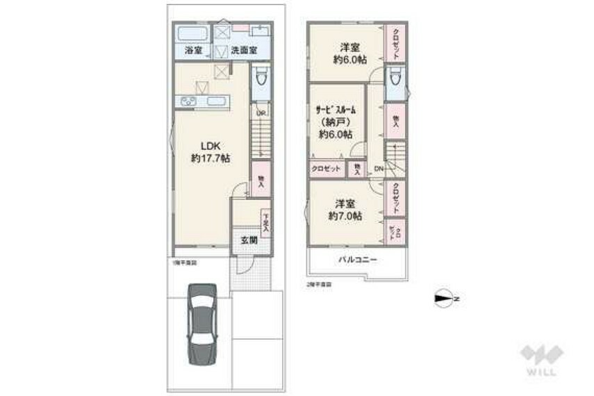 間取り図 間取りは延床面積96平米の2SLDK。リビング階段のプラン。