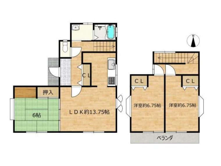 間取り図 【間取り図】3LDKの2階建てのおうちです。生活動線を考えた、住みやすい間取りへとリフォームし、ご家族で寛げる空間に仕上げました。