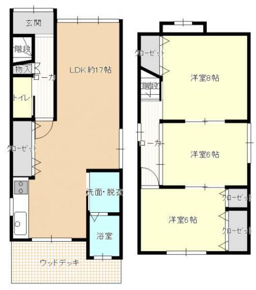 間取り図 【間取り図】3LDKの間取り。リビング17帖、各居室6帖以上あります！