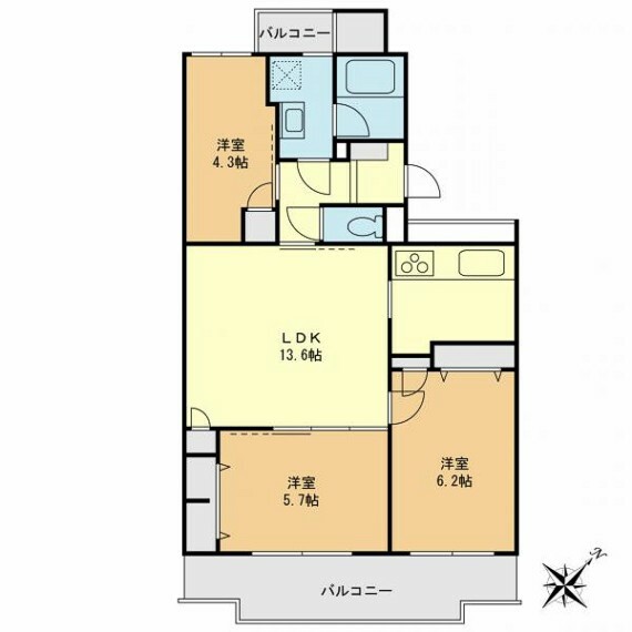 間取り図 3LDK、全居室収納付き。専有面積64.17平米、バルコニー面積10.32平米。