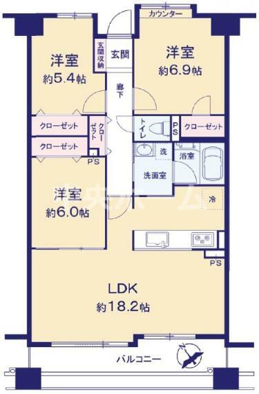 間取り図 5階部分・南西向きにつきまして日当たり・通風・眺望良好。新規リノベーションマンション。