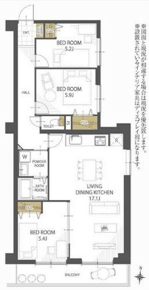 間取り図 3LDK 　水廻り一式新品交換