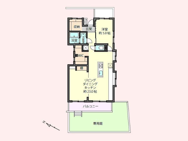 間取り図 人気の専用庭付の角部屋！広々としたリビングは壁を設けることで居室増設可能です！