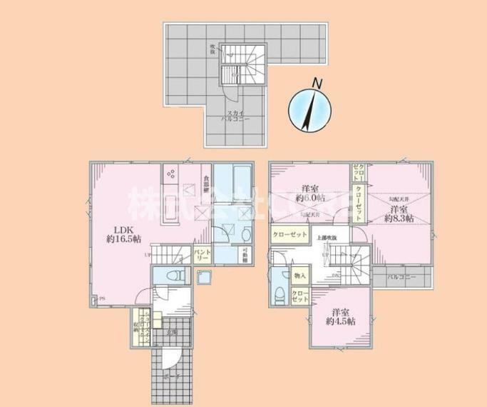 間取り図 SIC＋パントリーで収納豊富な広々3LDKです。嬉しい大型スカイバルコニー付のお家です！