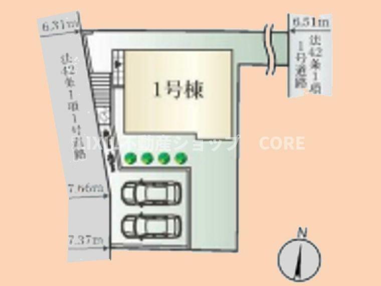 区画図 車種によりますが、カースペースは最大2台分！セカンドカーをお持ちの方も安心です！