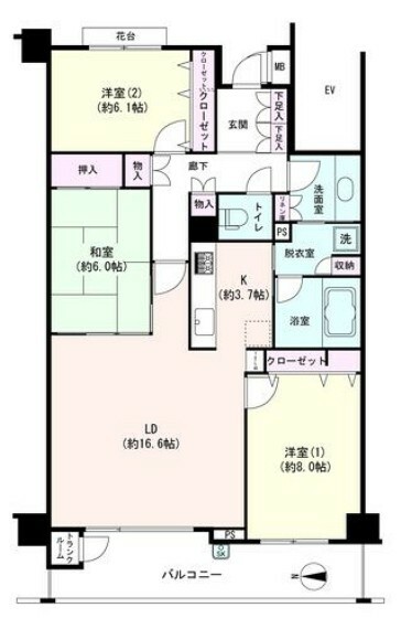 間取り図 95.21m2/3LDK/収納豊富な使い勝手の良い間取り