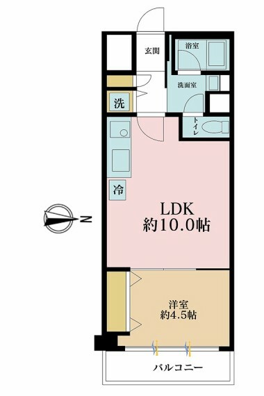 1LDK、専有面積33.77m2、バルコニー面積3.6m2