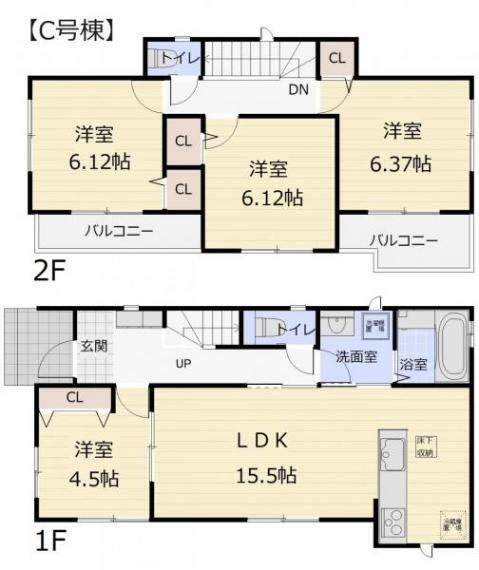 間取り図 （C棟間取図）2階全居室6帖以上！ゆとりあるプライベート空間！