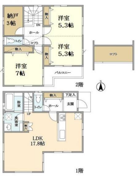 2階洋室は10.6帖もしくは2部屋区切っても利用可能です。