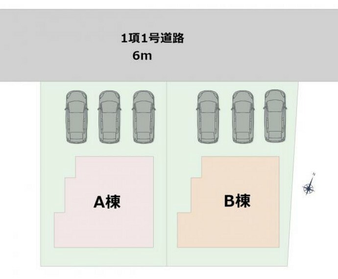 区画図 《区画図》前面道路もゆとりの6m〇並列駐車が可能です