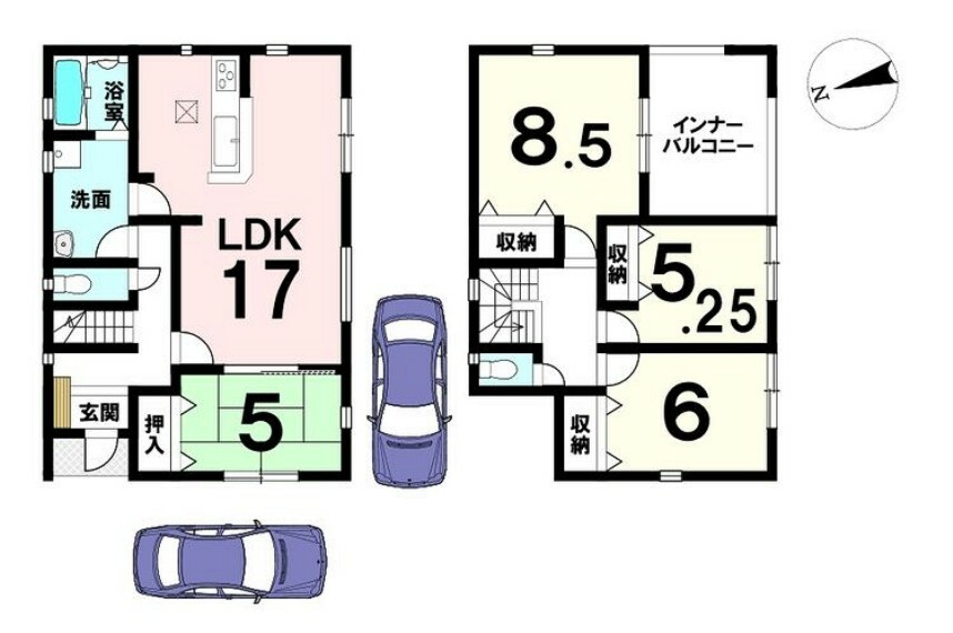 間取り図 全室南向きの明るいおうち。洗面室へはキッチンと廊下側の2か所から出入りできてとっても便利です。