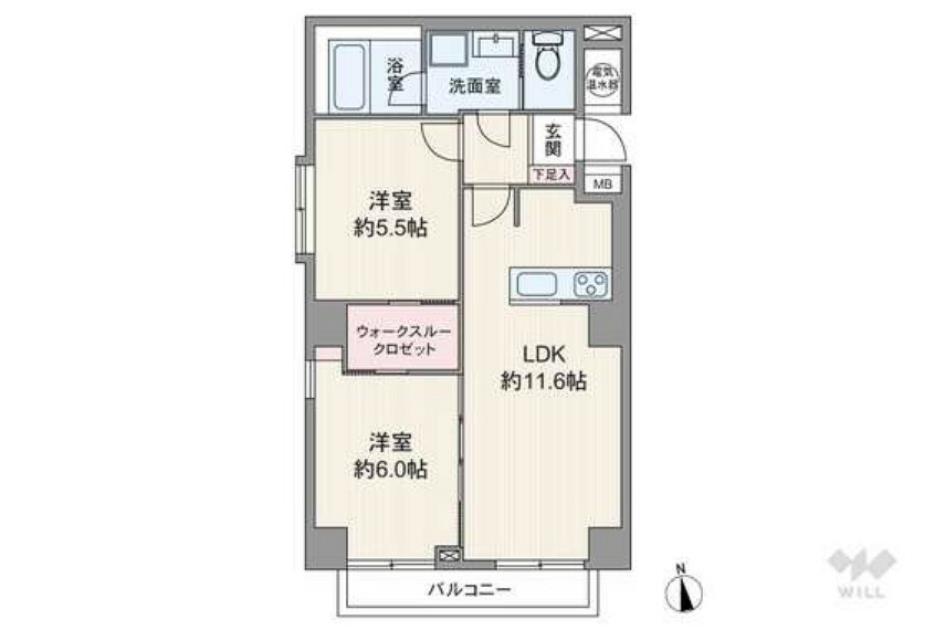 間取り図 間取りは専有面積52.15平米の2LDK。全居室洋室仕様の縦長リビングプラン。バルコニー側の洋室は、リビングとつなげて使うこともできます。