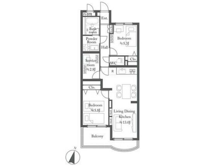 間取り図 日当たりや通風、使い勝手などを考慮された間取りです。仕様などの詳細はお問い合わせください。