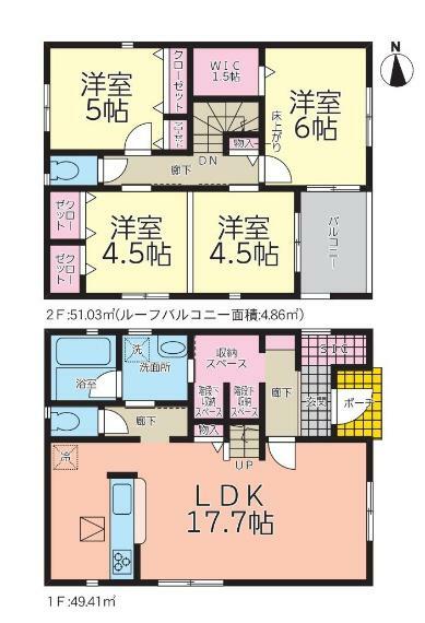 間取り図 【3号棟間取り図】3LDK（4LDK可）＋収納スペース＋WIC＋SIC　建物面積100.44平米（30.43坪）