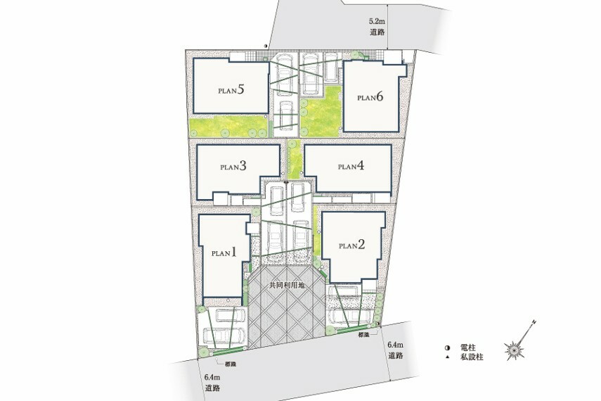 区画図 全邸/敷地面積130平米以上。カースペース2台。