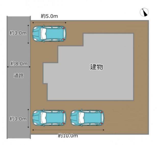 区画図 【配置図】普通車3台駐車可能です。自宅に車が停められる生活は駐車場を借りなくて済むので家計にもやさしい生活ですよ。