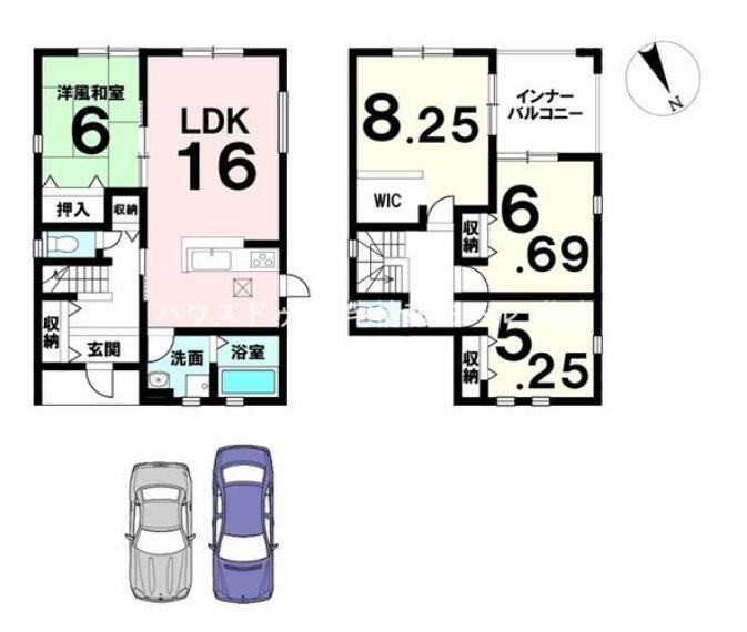 間取り図 【1号地/全2区画】【完成済みにつき即内覧可】JR栗東駅まで徒歩20分！オール電化　並列駐車2台可　南西向きバルコニー　