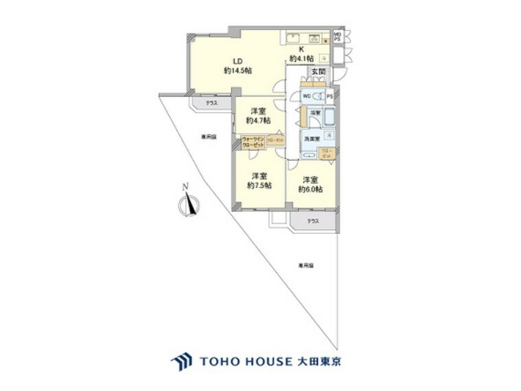 間取り図 3LDK、専有面積83.99m2、専用庭面積:27.13m2