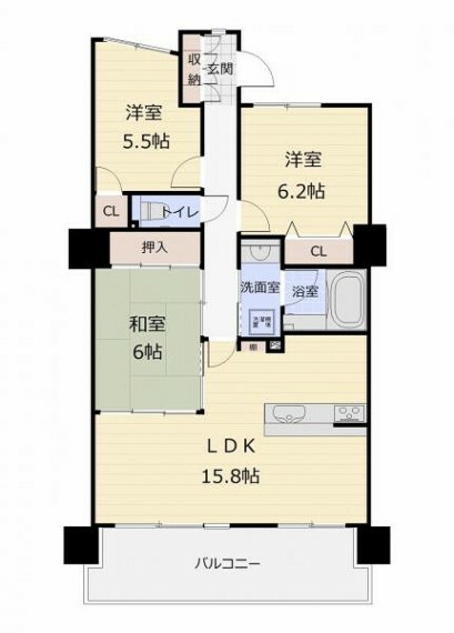 （間取）和室を開放して広々としたLDKとしても使えます。