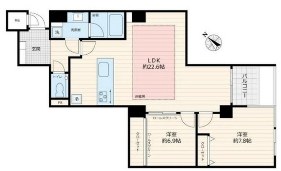 間取り図 間取2023年8月内装リフォーム済22帖超のLDKや床暖房、エアコンなど嬉しい設備が満載です。