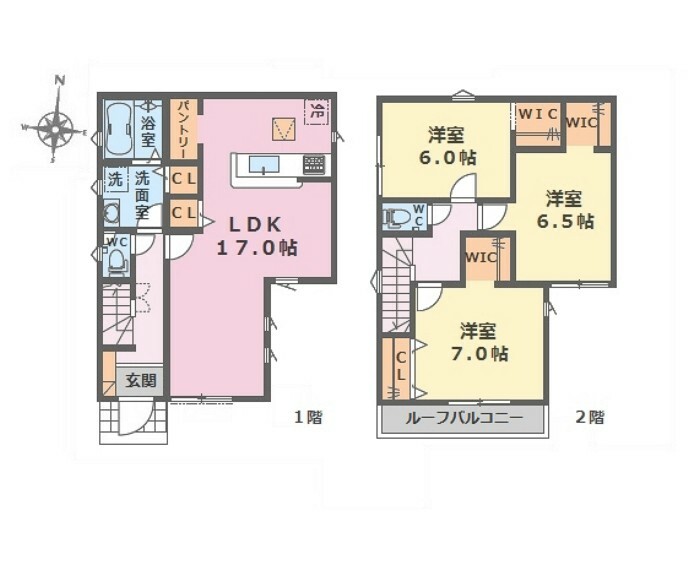 ■2階建て3LDK＋3WIC＋パントリー付きの建物参考プラン有り