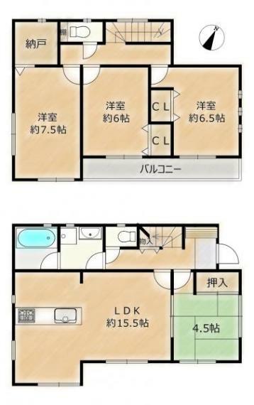 間取り図 【間取図】4LDK、築10年のお家です。トイレは2ヶ所あります。一部クロス張替えとクリーニングを行います。