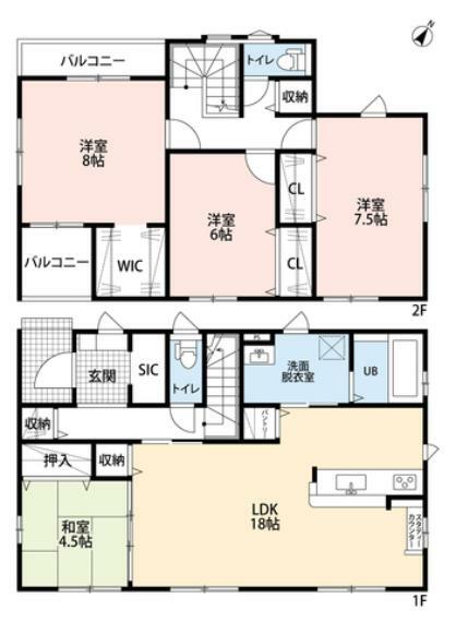 間取り図 2階は全居室6帖以上＾＾17帖以上のLDKには和室が隣接。ウォークインクローゼットやパントリーなど収納も豊富＾＾子育て中のご家庭でもとっても安心感のある間取りです。