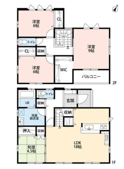 間取り図 2階は全居室6帖以上＾＾17帖以上のLDKには和室が隣接。ウォークインクローゼットやパントリーなど収納も豊富＾＾子育て中のご家庭でもとっても安心感のある間取りです。