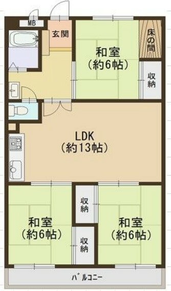 新吉田第3住宅(3LDK) 5階の間取り