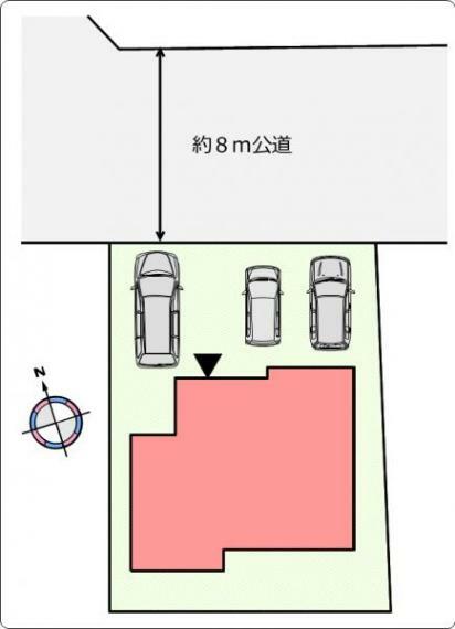 区画図 （区画図）駐車並列3台分！広々前面道路と平坦地で駐車も安心ですね！