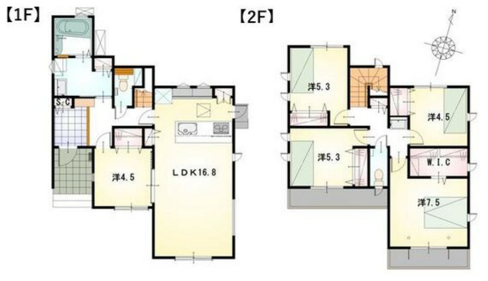 間取り図 続き間と対面式のペニンシュラキッチンで広々開放的なリビング！全居室収納付きで各所収納が豊富！豪華水回り設備が標準仕様となっております。