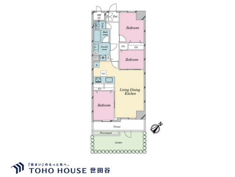 間取り図 3LDK、専有面積59.95m2、バルコニー面積5.38m2