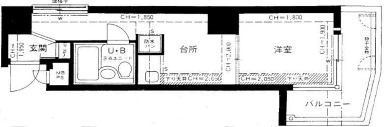 ライオンズマンション上本町第2(1K) 6階の間取り