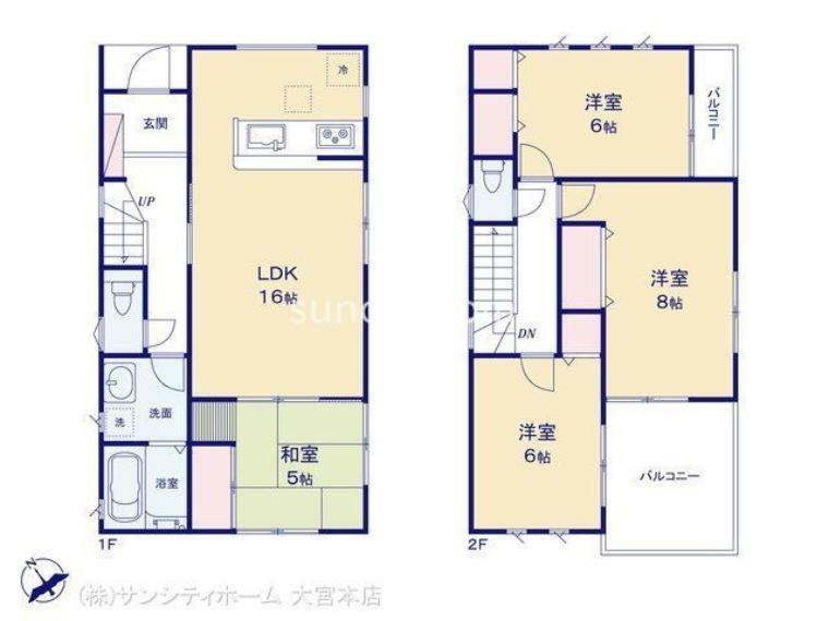 間取り図 2階全居室6帖以上のゆとりあるプライベートルームが魅力の間取りです。