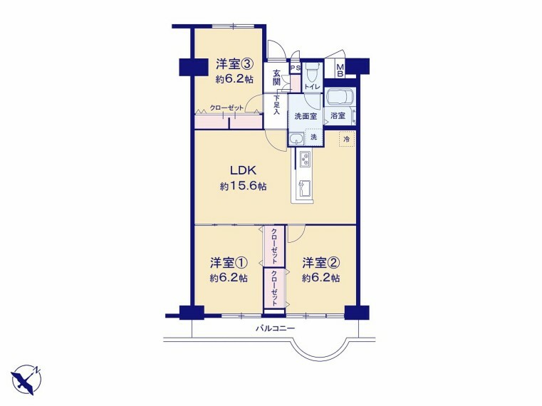 浦和白幡東高層住宅1号棟　(3LDK) 5階の間取り
