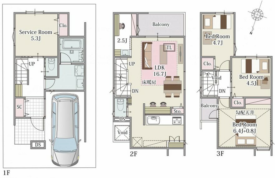 間取り図 ■1階の納戸は収納だけでなく、居室としても利用可能な約5.3帖！