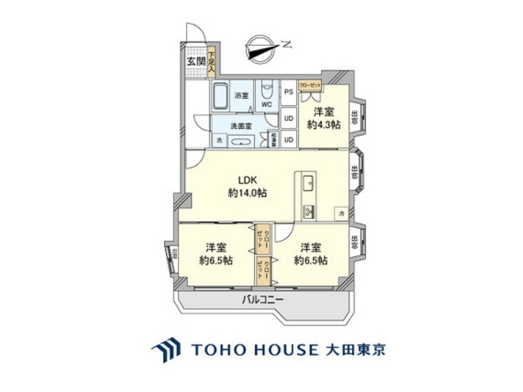 間取り図 3LDK、専有面積75.02m2、バルコニー面積9.53m2