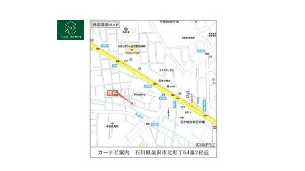 土地図面 現地までの案内図です。 所在地・石川県金沢市北町丁64番2