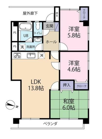 間取り図 各部屋に収納がある3LDKの間取り。リビング横の和室はモダンデザインの畳を使用。