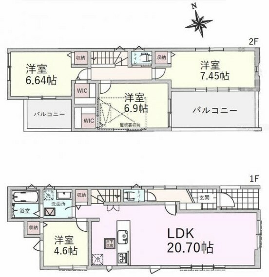 間取り図 建物面積:106.06平米、全室収納あり4LDK
