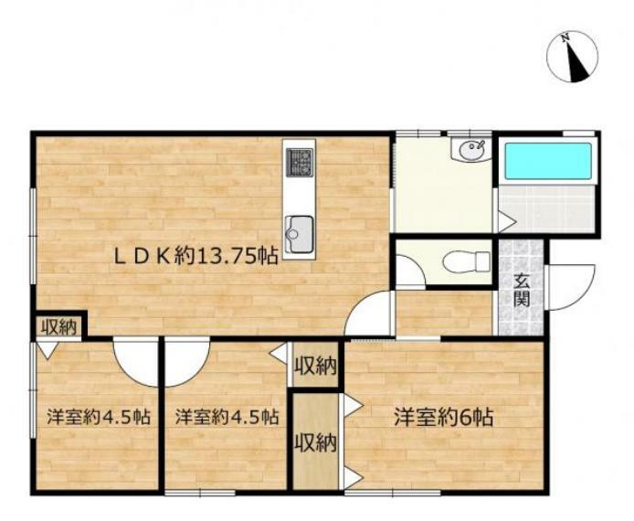 間取り図 数少ない3LDKの平家住宅になります。メーターモジュールの住宅なので各居室や廊下が広々としたサイズです。