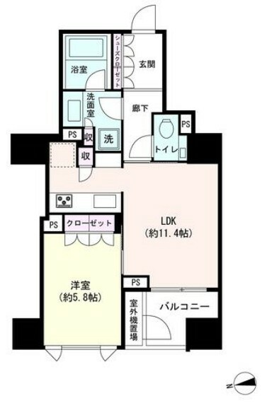 間取り図 【間取図】専有面積44.99m2 1LDK。高層階ならではの眺望が魅力。