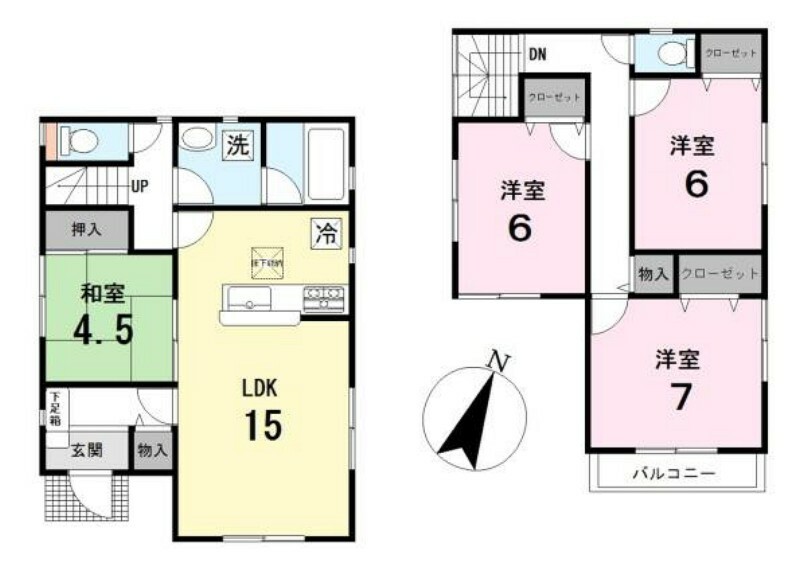 間取り図 【4LDK＋南向きリビング・バルコニー】全居室収納付き！リビング15帖・主寝室7帖です■