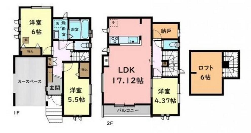 間取り図 ■建物面積:96.67平米の2階建て3LDK＋納戸＋ロフト