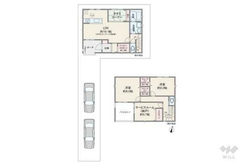 間取り図 間取りは延床面積95.57平米の2SLDK。