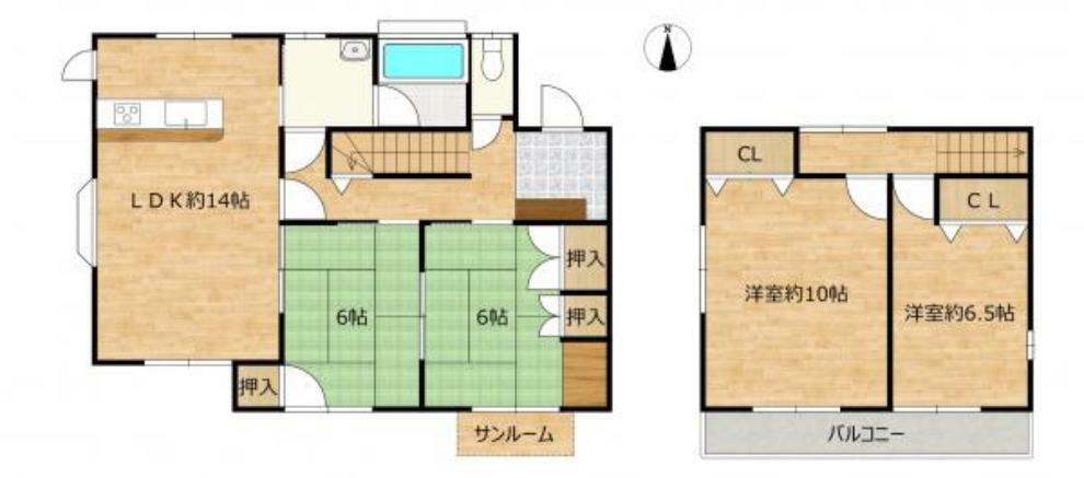 間取り図 【RF後予定間取図】1階和室二間を残し、2階はそれぞれ収納がある洋室へ。4LDK住宅です。