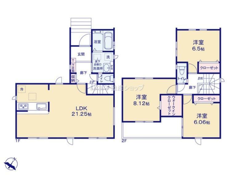 間取り図 広いLDK21.2帖は明るい3面採光となっており、 ご家族の共有スペースとして快適なお時間を過ごせます。