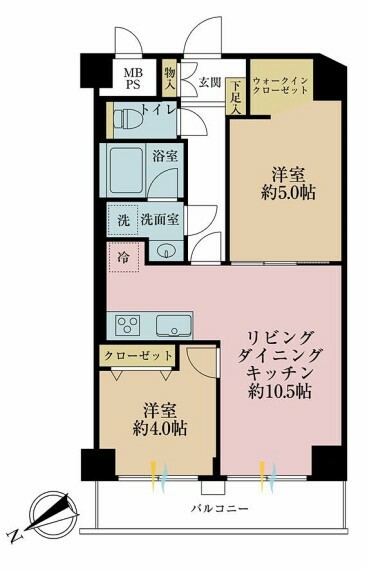 間取り図 2LDK、専有面積47.63平米、バルコニー面積5.56平米