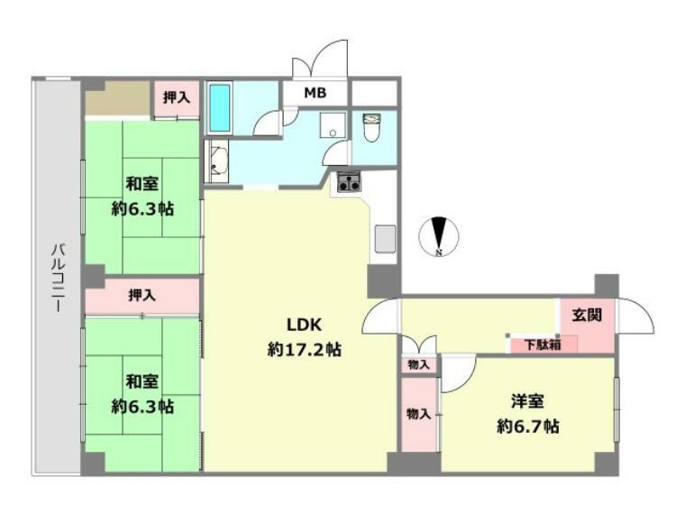 シーアイマンション第3夙川(3LDK) 6階の間取り