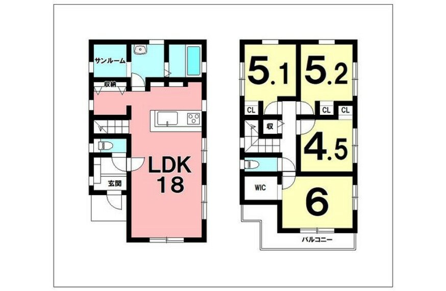 間取り図 4LDK＋サンルーム、WIC、オール電化、食器洗浄乾燥機【建物面積95.22m2（28.8坪）】